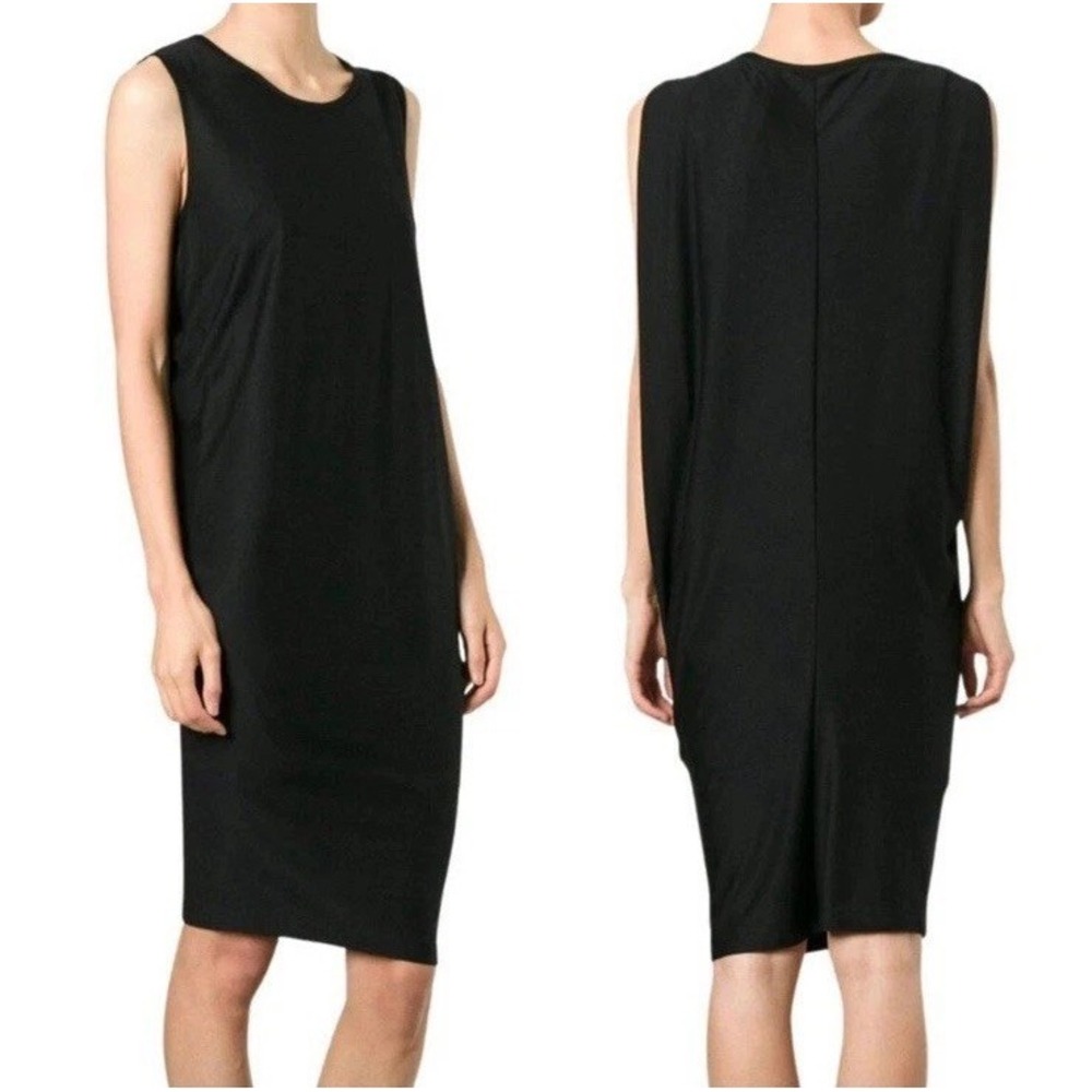 Helmut Lang Sync Black Drape Jersey Dress‎ Size  S Knee Length Grunge Minimalist